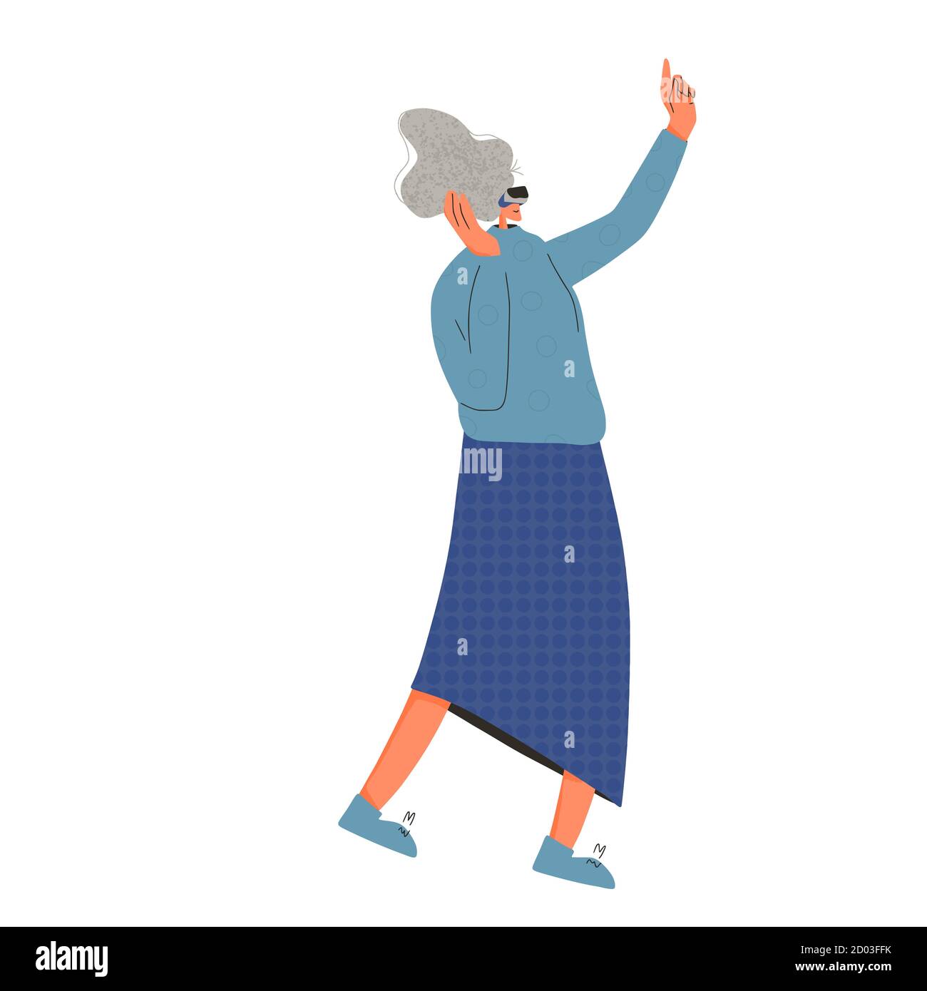 Woman in virtual reality glasses isolated on white background. Female business character with vr headset . Vector flat color illustration. Stock Vector