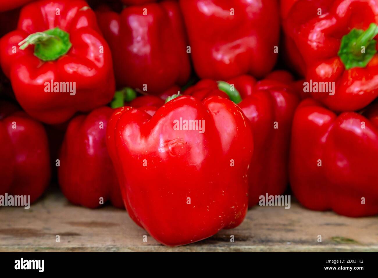 A close up of red peppers for sale on a farmers market stall Stock ...