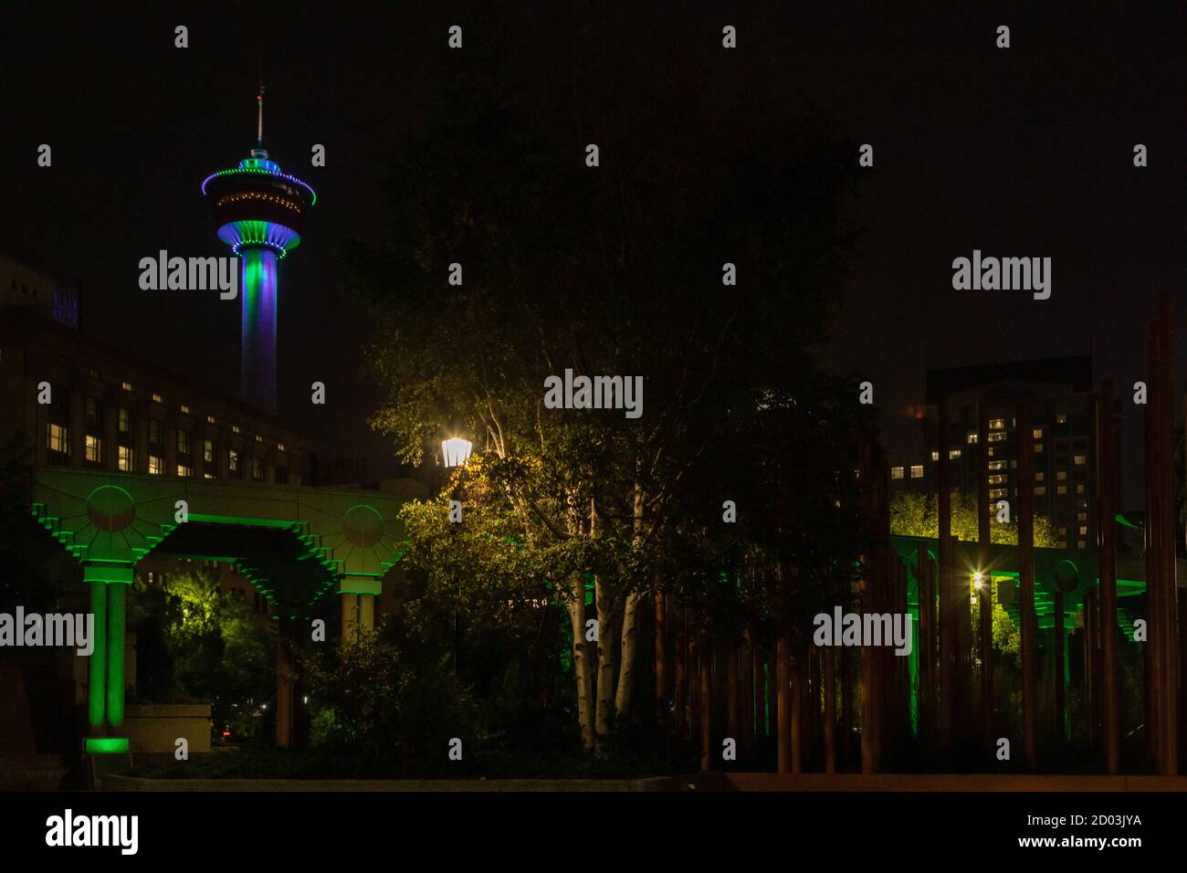 Calgary Olympic Plaza at night Stock Photo