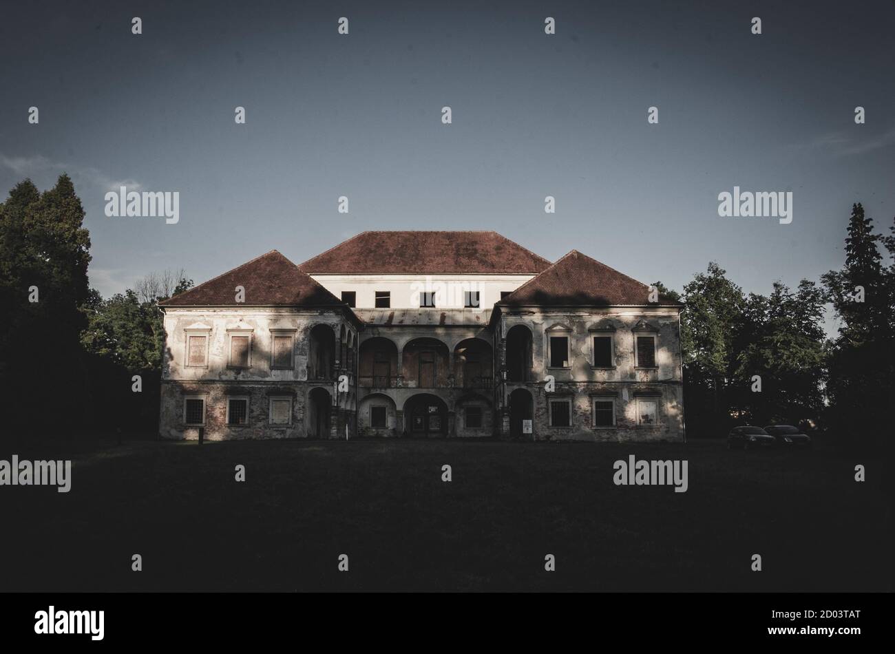 Old countryside house with a large yard Stock Photo - Alamy