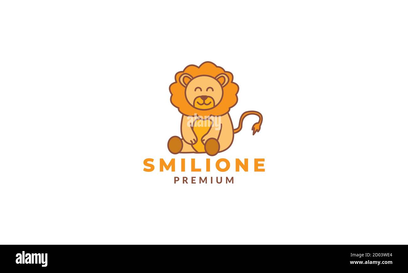 lion sit cute cartoon logo icon vector illustration Stock Vector