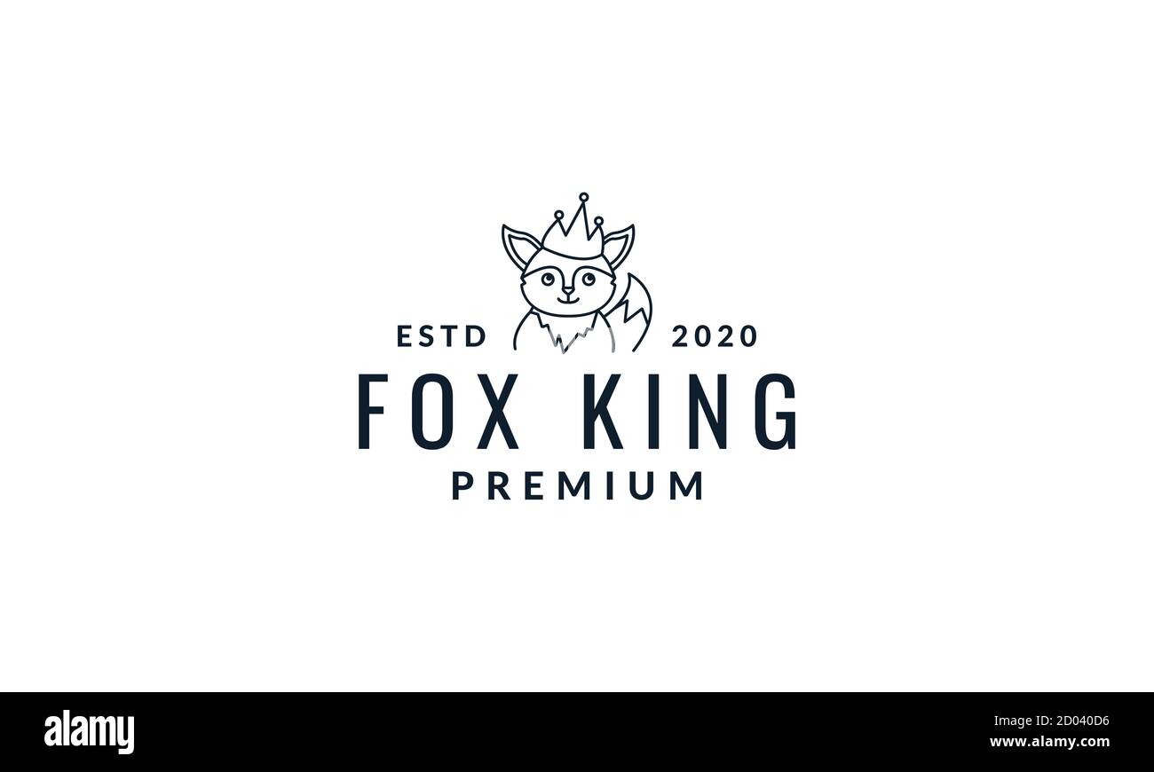 fox cute cartoon with crown  line logo icon vector illustration Stock Vector