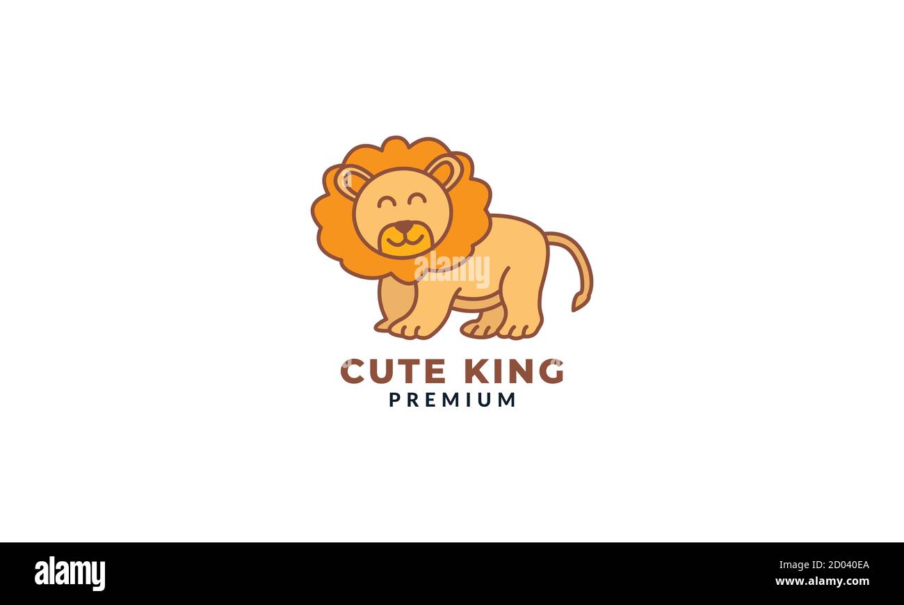 lion walk cute  cartoon modern logo icon vector illustration Stock Vector