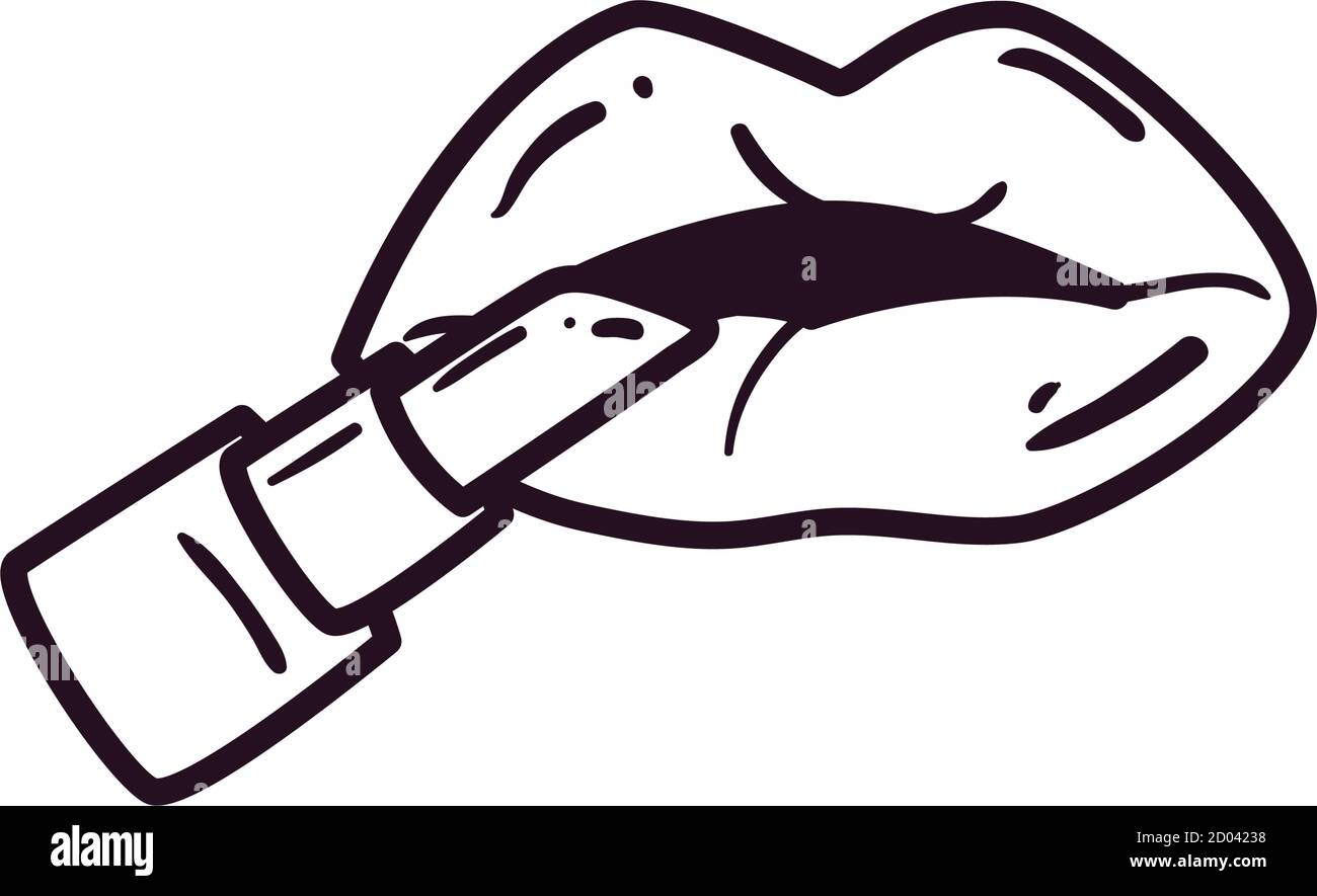 pop art female mouth with lipstick line style icon design of retro lips