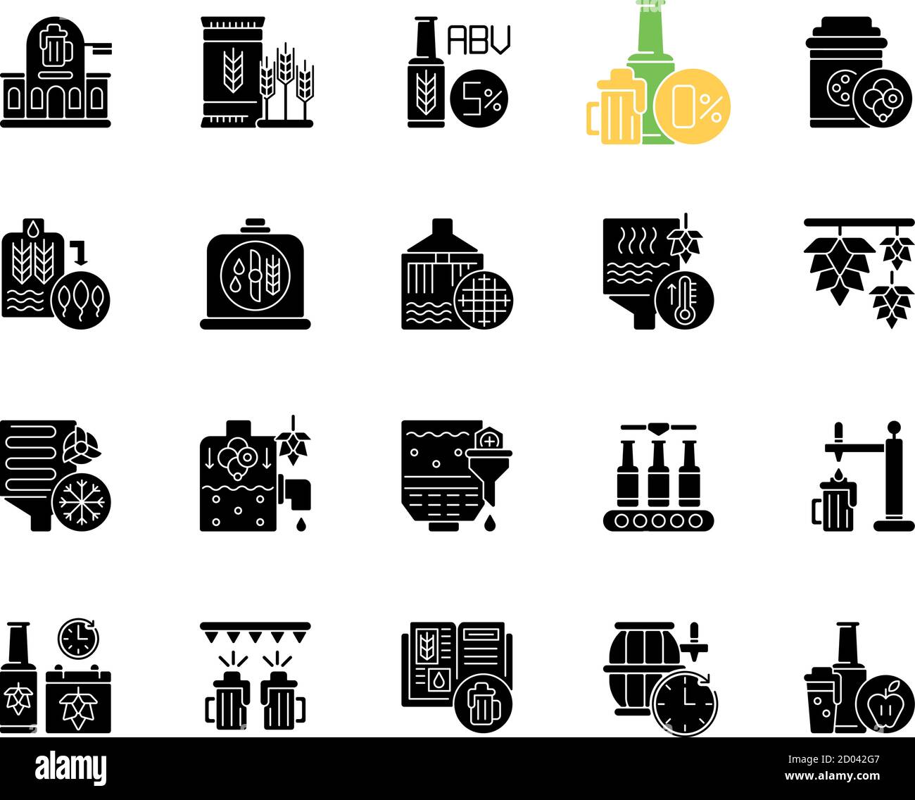 Brewing black glyph icons set on white space Stock Vector