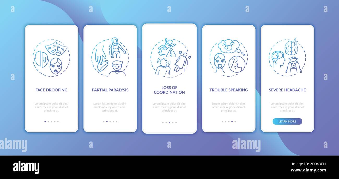 Brain stroke blue gradient onboarding mobile app page screen with concepts Stock Vector