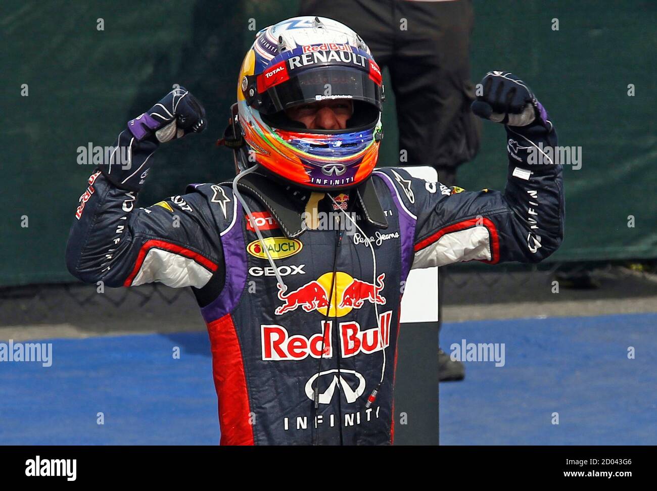 Red Bull Formula One driver Daniel Ricciardo of Australia celebrates after winning the Canadian F1 Grand Prix at the Circuit Gilles Villeneuve in Montreal June 8, 2014.   REUTERS/Chris Wattie (CANADA  - Tags: SPORT MOTORSPORT F1) Stock Photo