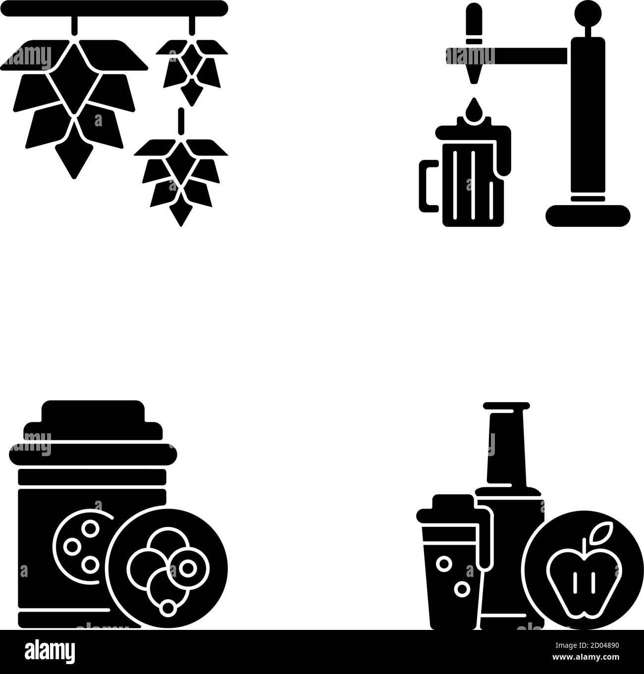 Beer drink black glyph icons set on white space Stock Vector