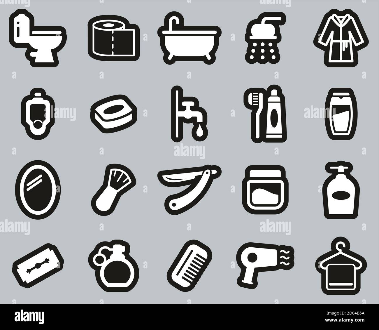 Bathroom Or Shower Icons White On Black Sticker Set Big Stock Vector ...