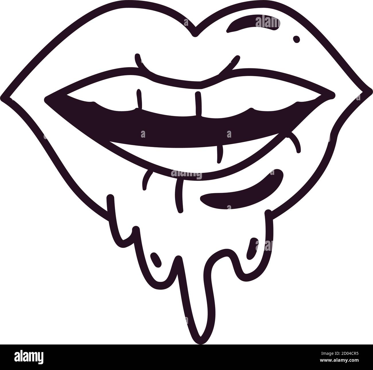 pop art female mouth melting line style icon design of retro lips and