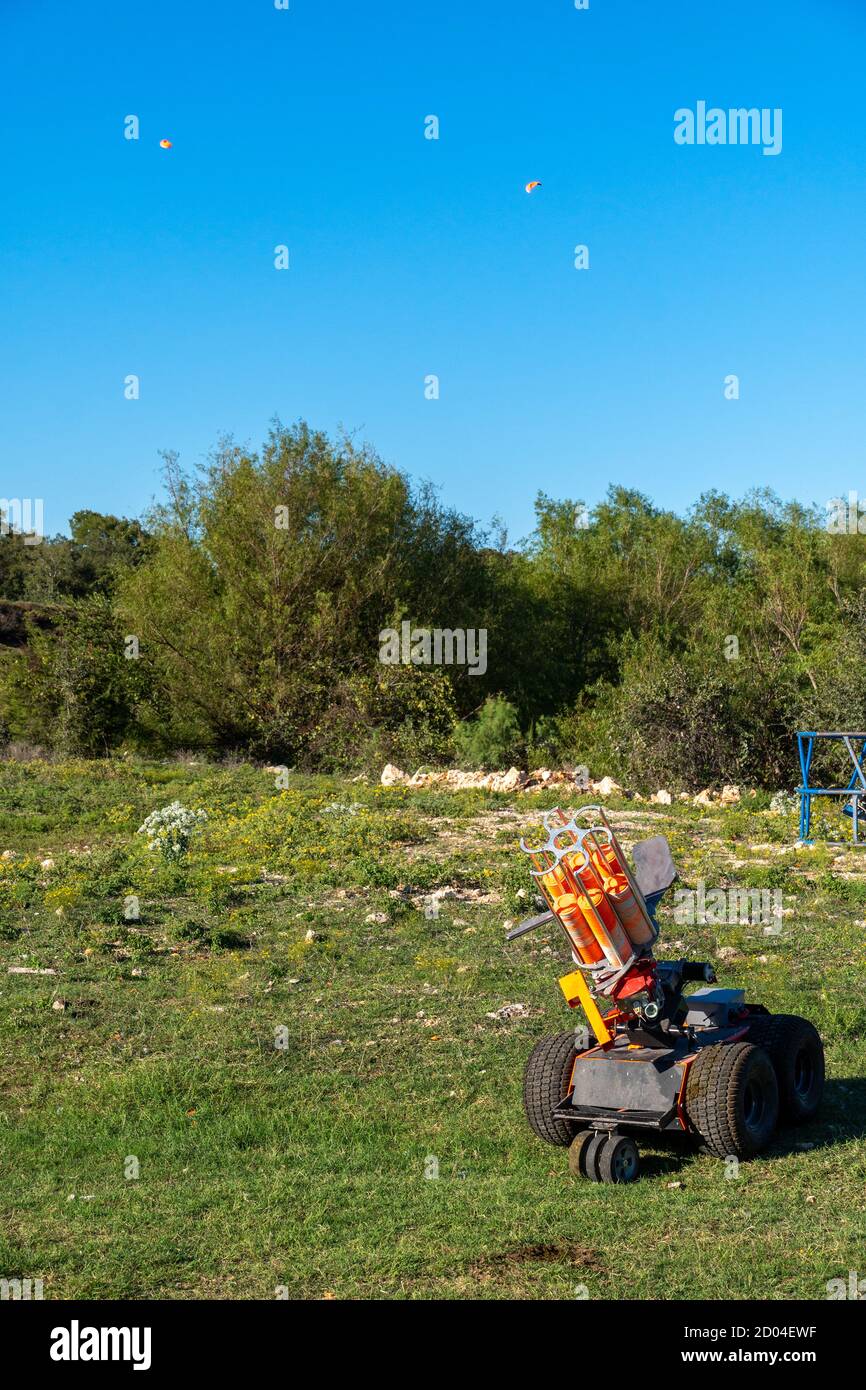 View of RTart Shooting Robot Loaded with Orange Clay Targets Stock