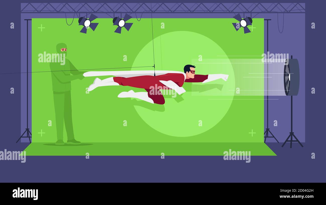 Superhero movie semi flat vector illustration Stock Vector