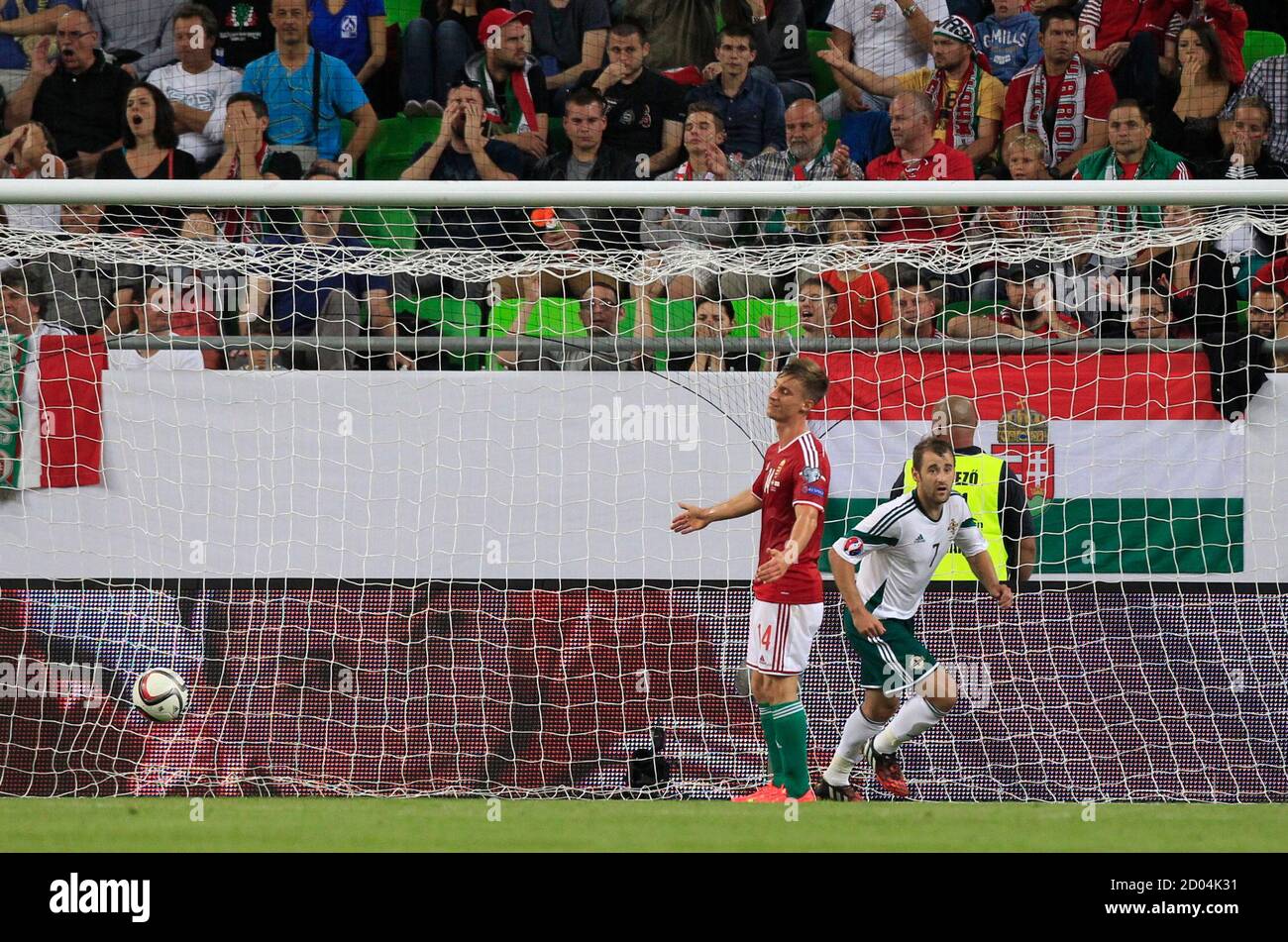 Niall Mcginn Of Northern Ireland R Celebrates His Goal As Balas Balogh Of Hungary L Reacts