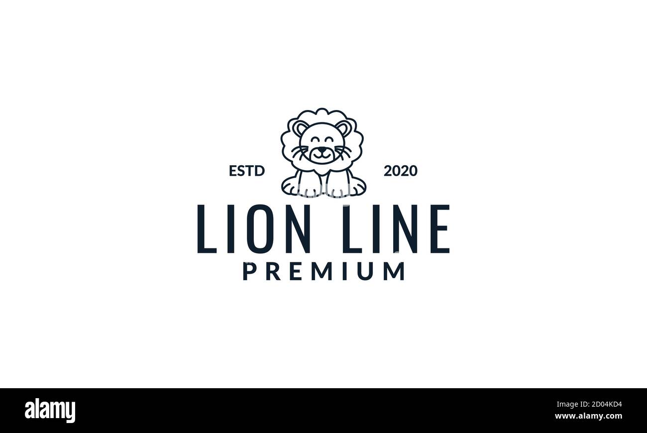 lion stand cute smile cartoon line logo icon vector illustration Stock