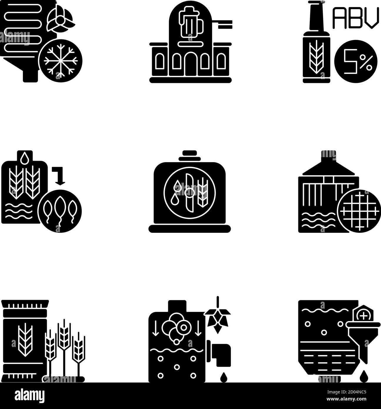 Beer production technology black glyph icons set on white space Stock ...