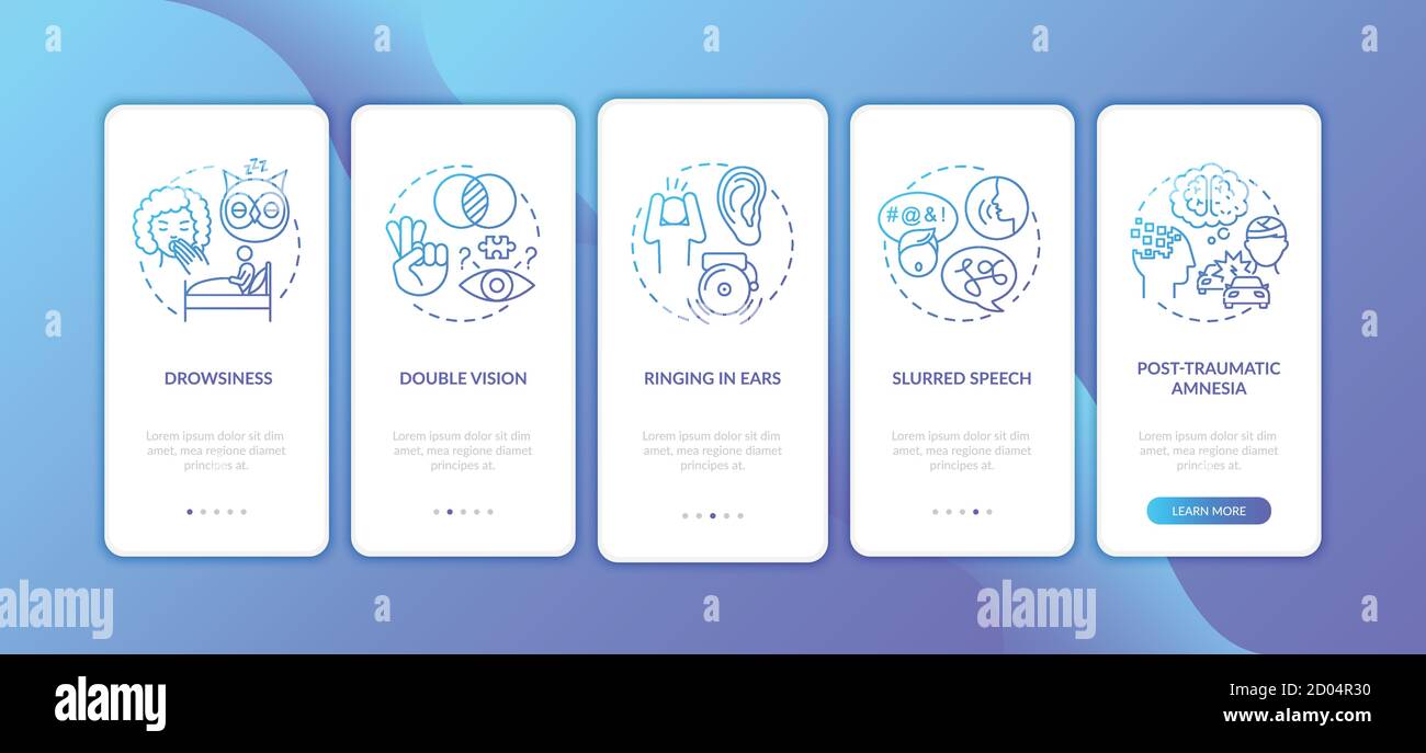 Head trauma blue gradient onboarding mobile app page screen with concepts Stock Vector