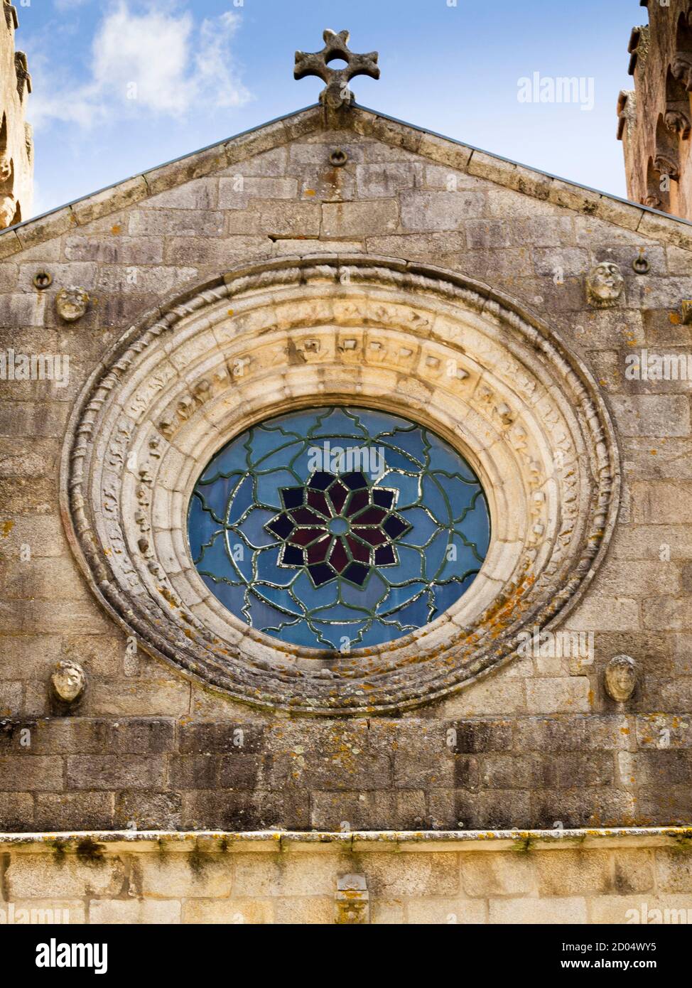 Architectural detail of the Cathedral of St. Mary the Great and rosacea, a gothic construction Viana do Castelo - Portugal - Europe Stock Photo