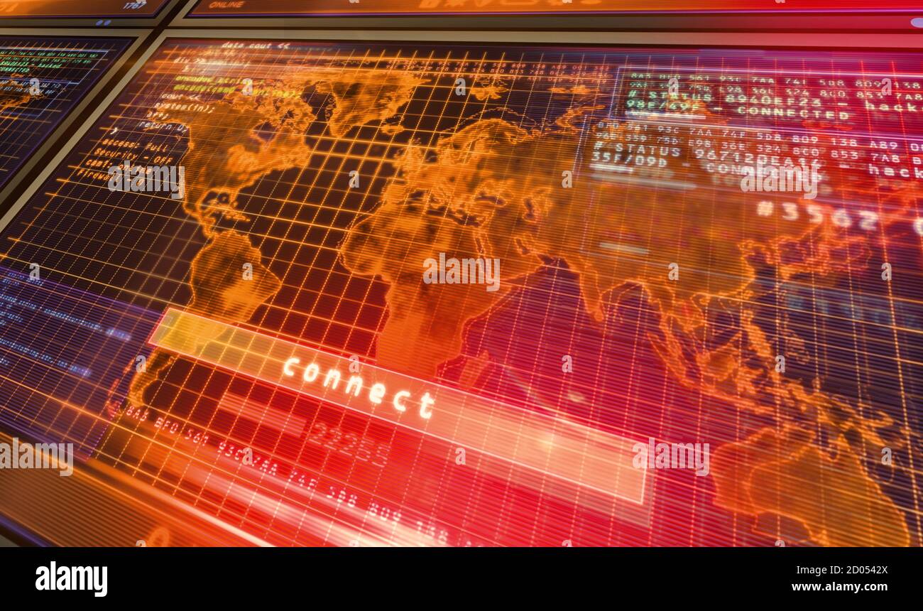 Earth globe map on computer screen. Global business, networking, globalization, connection and cyberspace concept 3d illustration. Stock Photo
