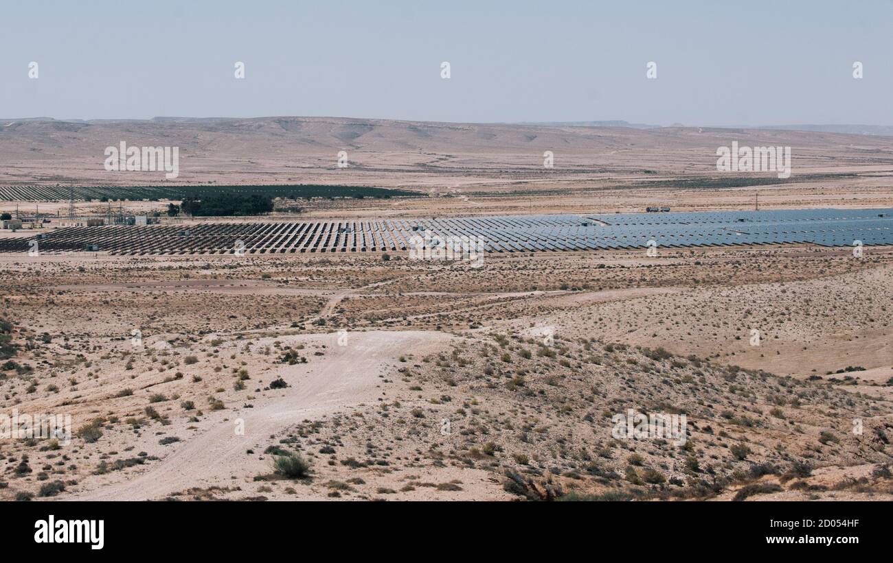 Panoramic view of an Ashalim solar power station in Negev desert, Israel Stock Photo