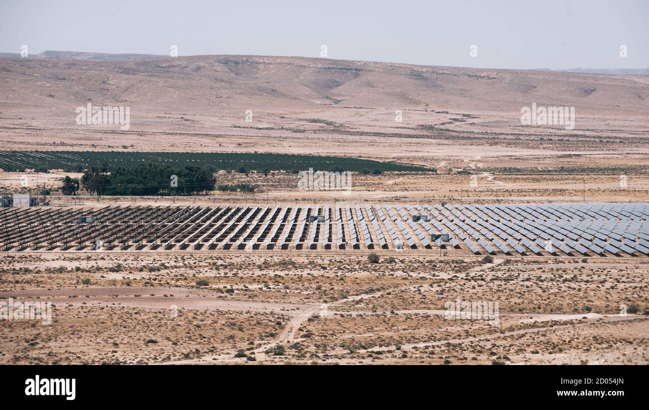 Panoramic view of an Ashalim solar power station in Negev desert, Israel Stock Photo