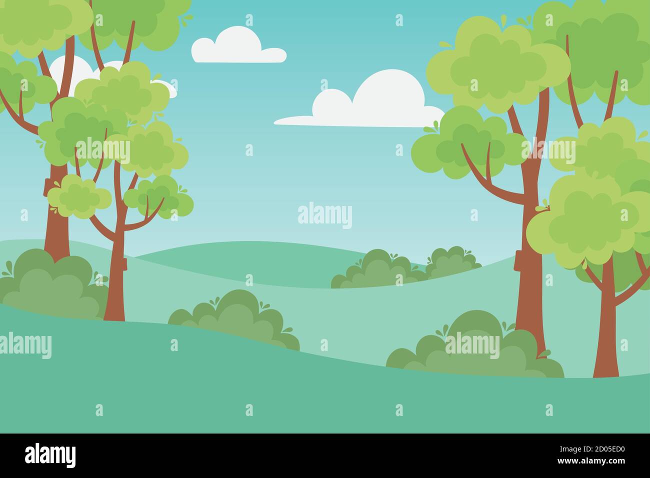 landscape field trees forest bushes vegetation nature vector ...