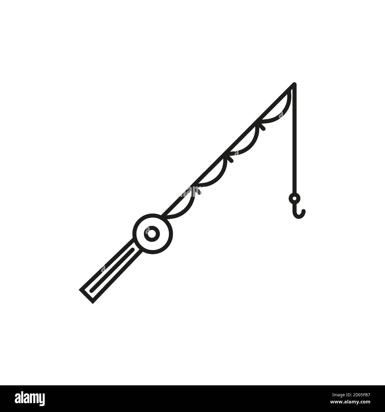 Fishing rod with fly bait. Vector illustration. Isolated on white icon Stock Vector