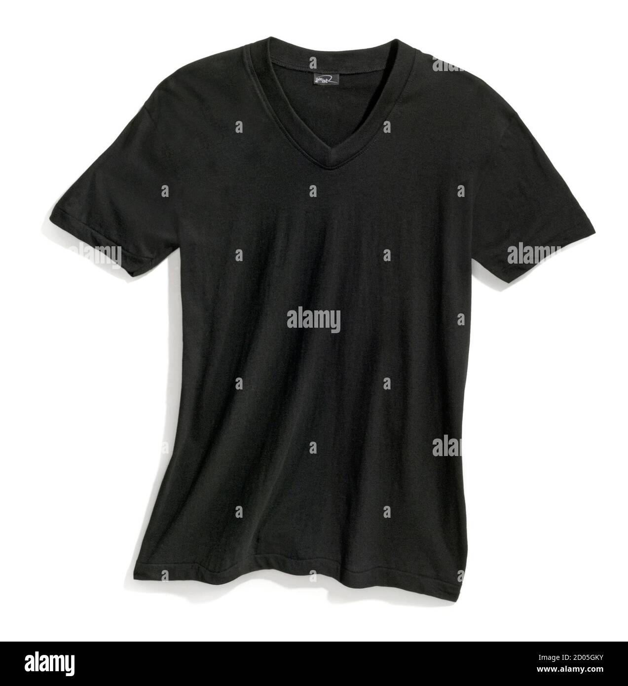 Men's black cotton v-neck t-shirt photographed on a white background ...