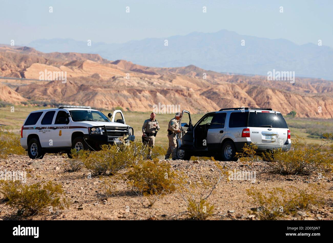 Federal law enforcement personnel block access to thousands of acres of  Bureau of Land Management (BLM) land that have been temporarily closed so  they can round up illegal cattle that are grazing,