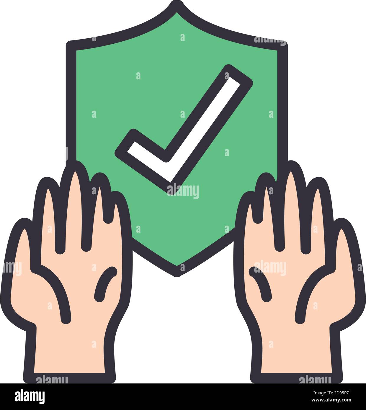 Check mark in shield with gloves line and fill style icon design of Medical  care health and emergency theme Vector illustration Stock Vector Image &  Art - Alamy