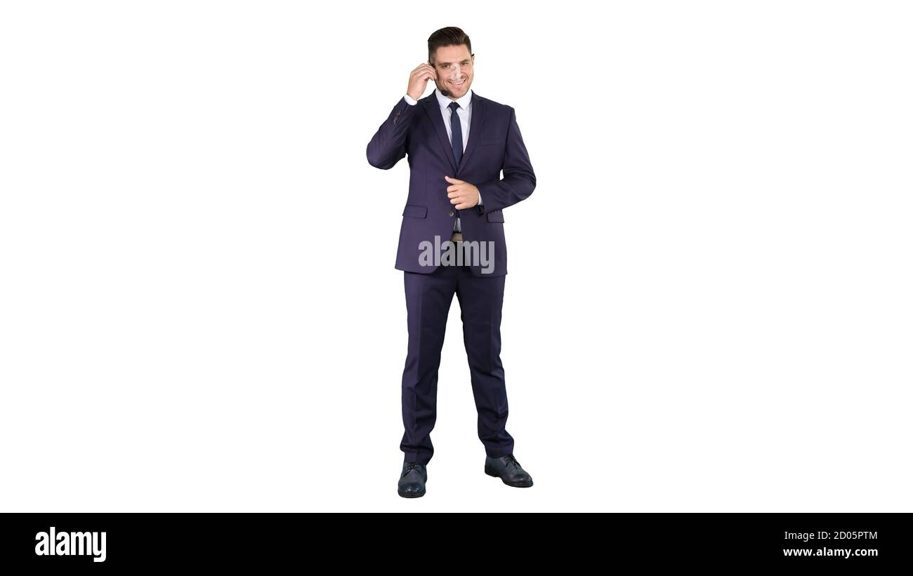 Handsome businessman with headset looking into camera and smilin Stock Photo