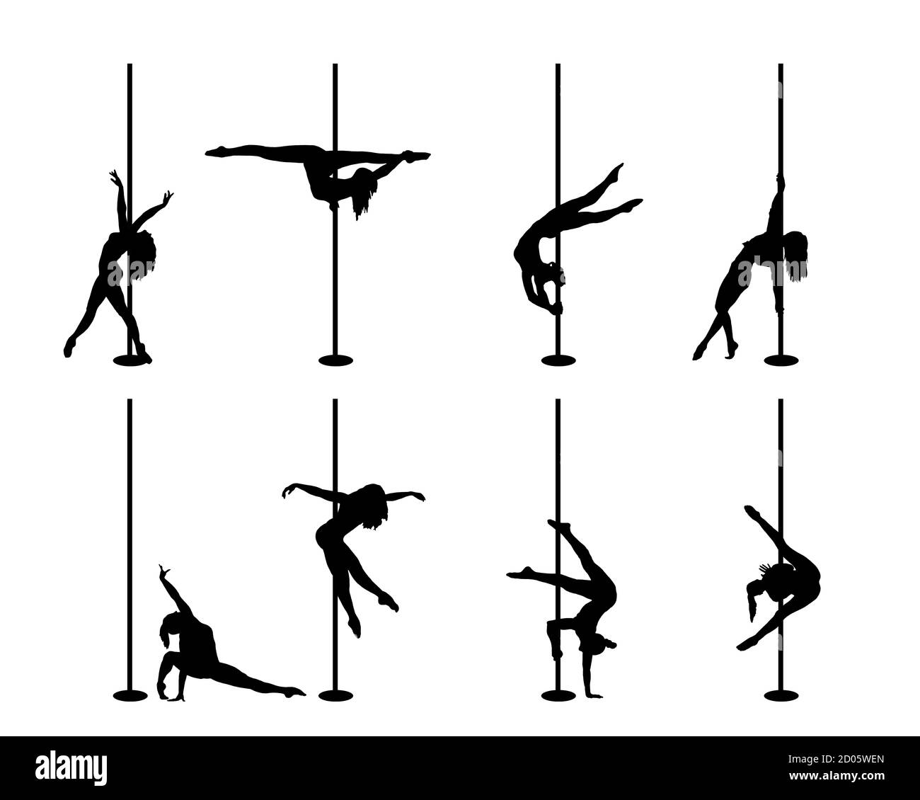 Set of silhouette pole dance Stock Photo