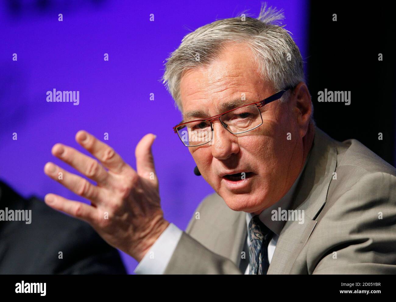 Eric Sprott, chief investment officer and senior portfolio manager for Sprott Asset Management, participates in a panel discussion during the Skybridge Alternatives (SALT) Conference in Las Vegas, Nevada May 9, 2012. SALT brings together public policy officials, capital allocators, and hedge fund managers to discuss financial markets. REUTERS/Steve Marcus (UNITED STATES - Tags: BUSINESS) Stock Photo