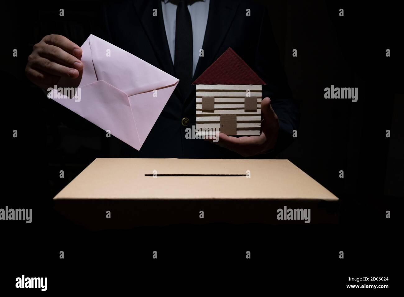 man is voting. to vote in the election. the man of choice. The Concept of Freedom of Democracy Stock Photo