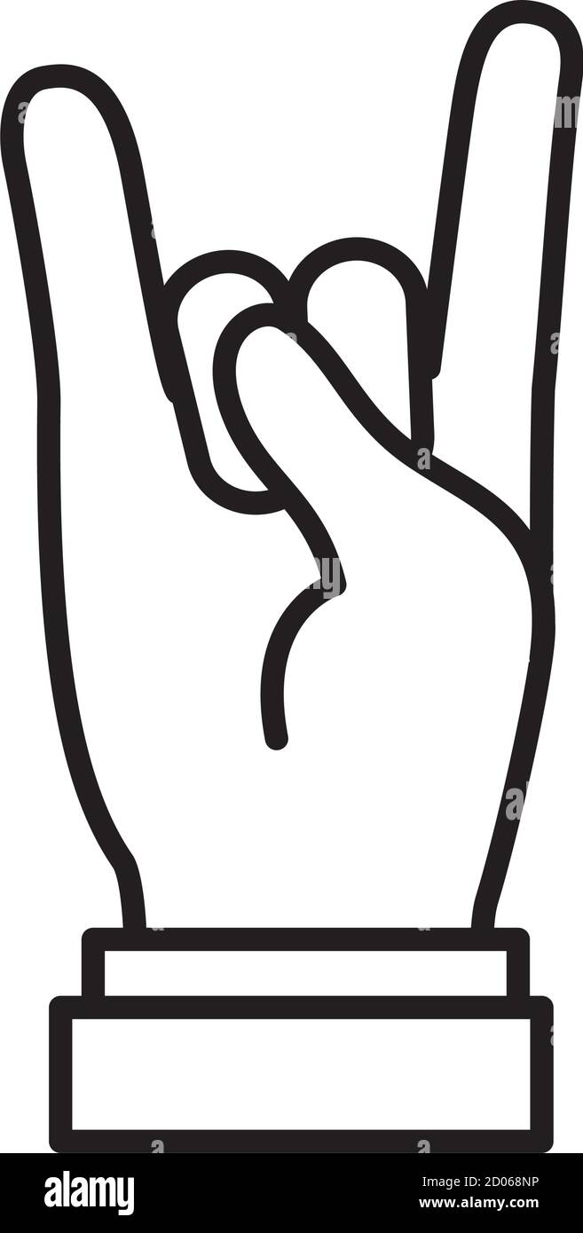 Hand gesture with rock expression over white background, line style