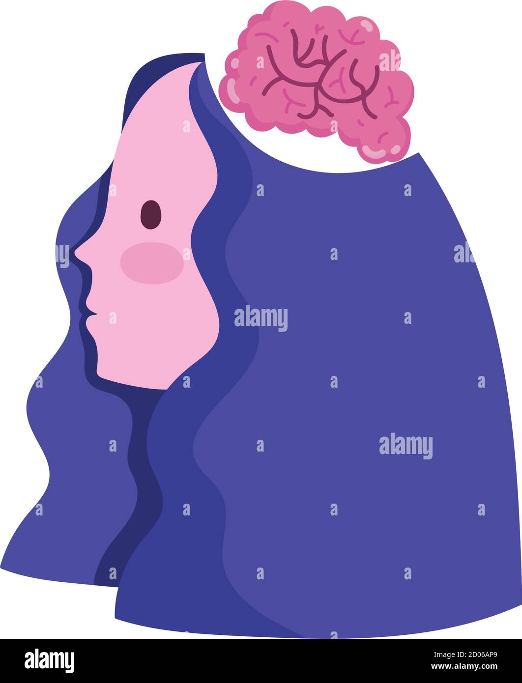 menatl health girl head profile brain isolated icon vector illustration ...