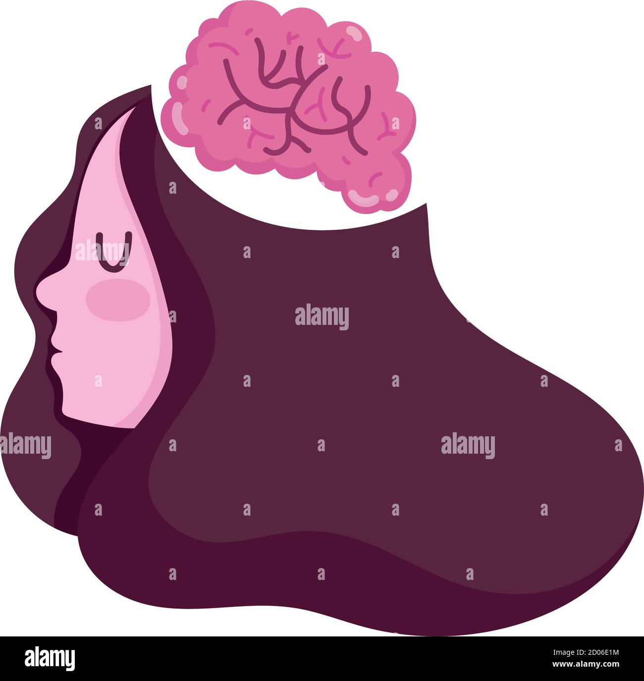 menatl health girl head profile brain isolated icon vector illustration ...