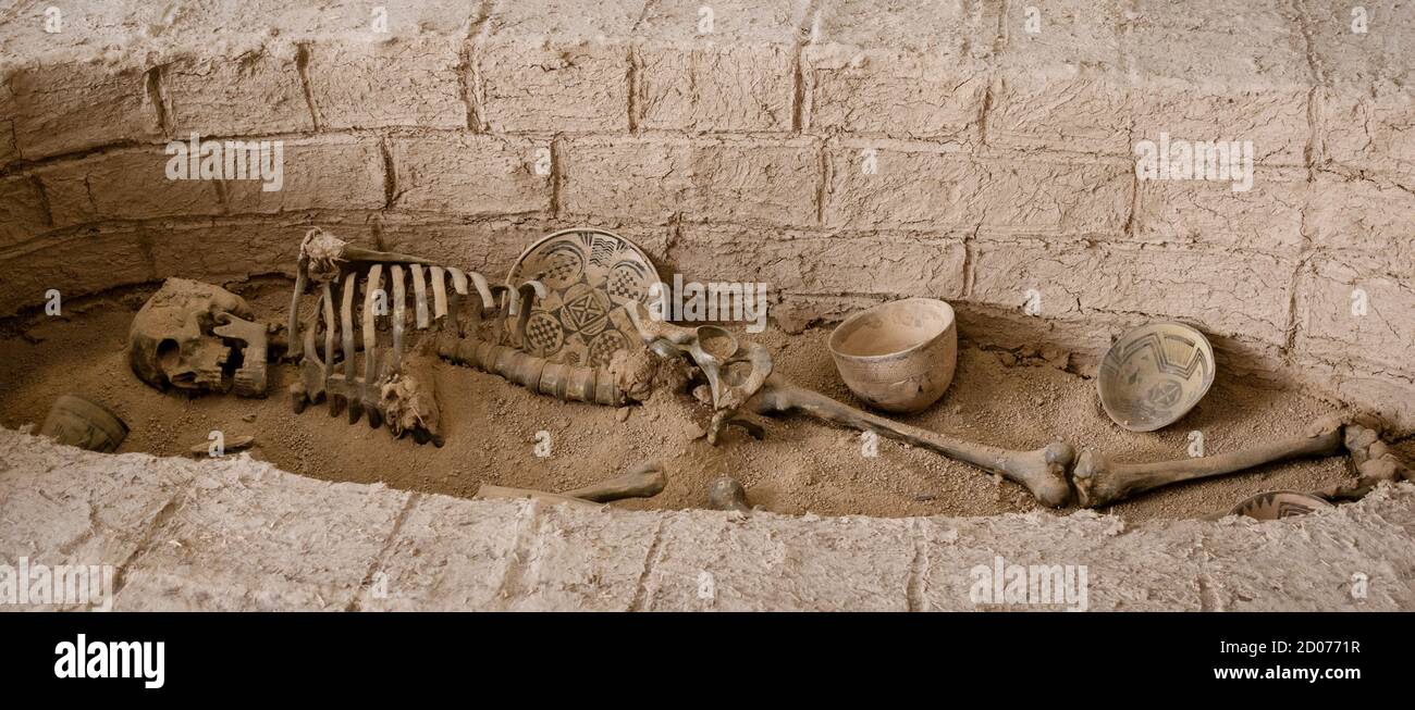 Ancient Burial Site of Human in Iran Complete With Pottery. Stock Photo