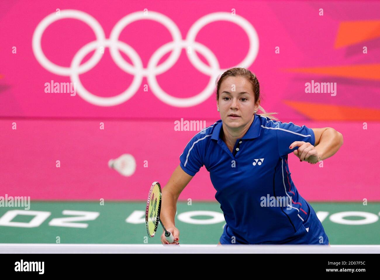 Australia's Victoria Na plays against Singapore's Gu Juan during their  women's singles group play stage Group D badminton match during the London  2012 Olympic Games at the Wembley Arena July 31, 2012.