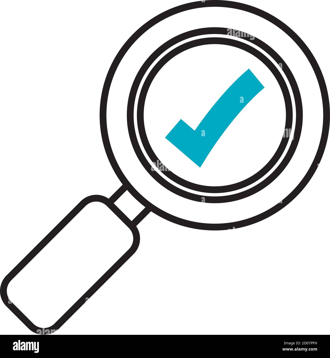 magnifying glass with check mark icon over white background, half line ...