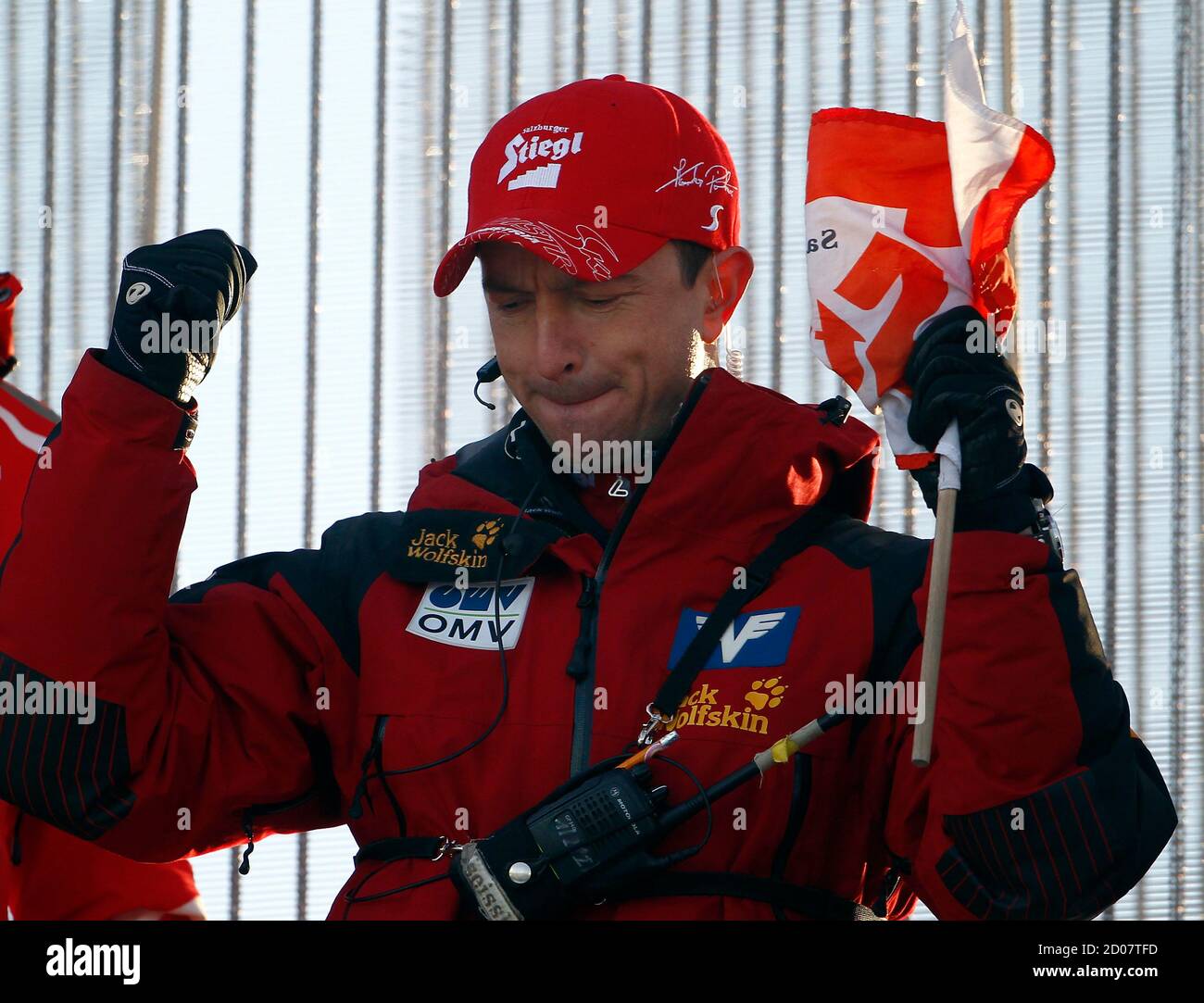 Austria's head coach Alexander Pointner celebrates during the ski jumping  normal hill team final at the Nordic World Ski Championships in Oslo March  5, 2011. REUTERS/Michael Dalder (NORWAY - Tags: SPORT SKIING