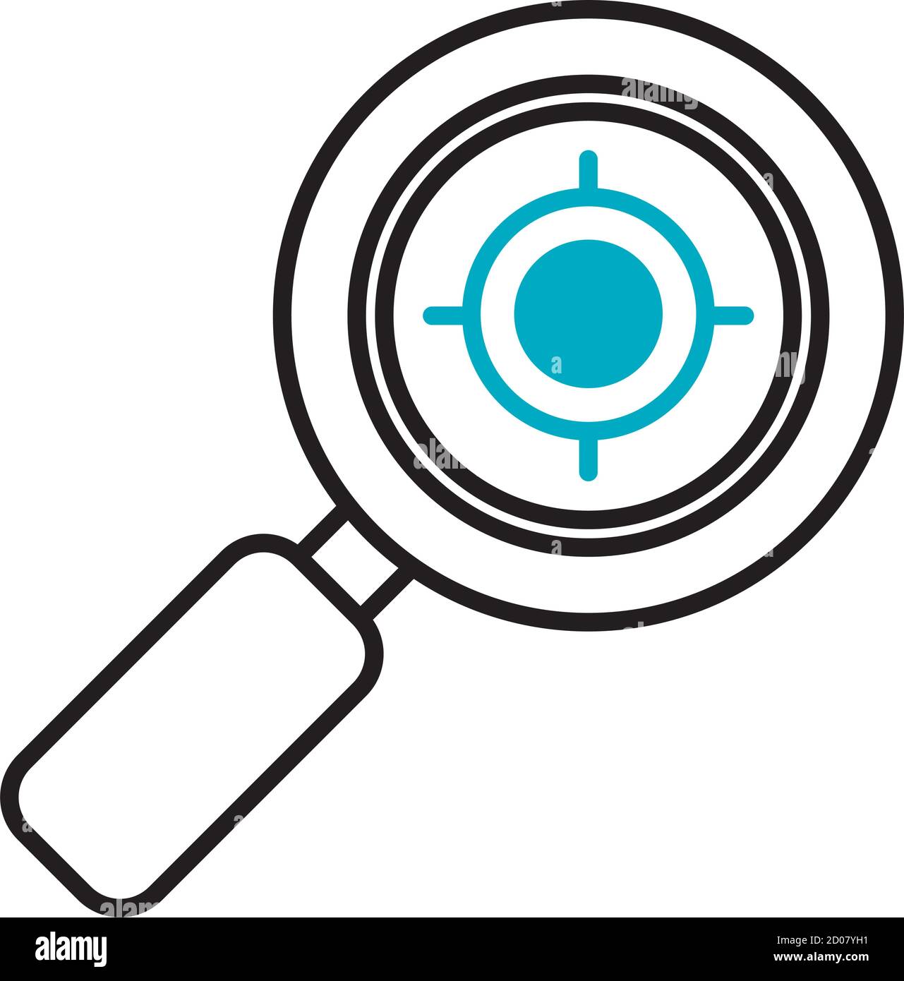 magnifying glass with target icon over white background, half line half ...