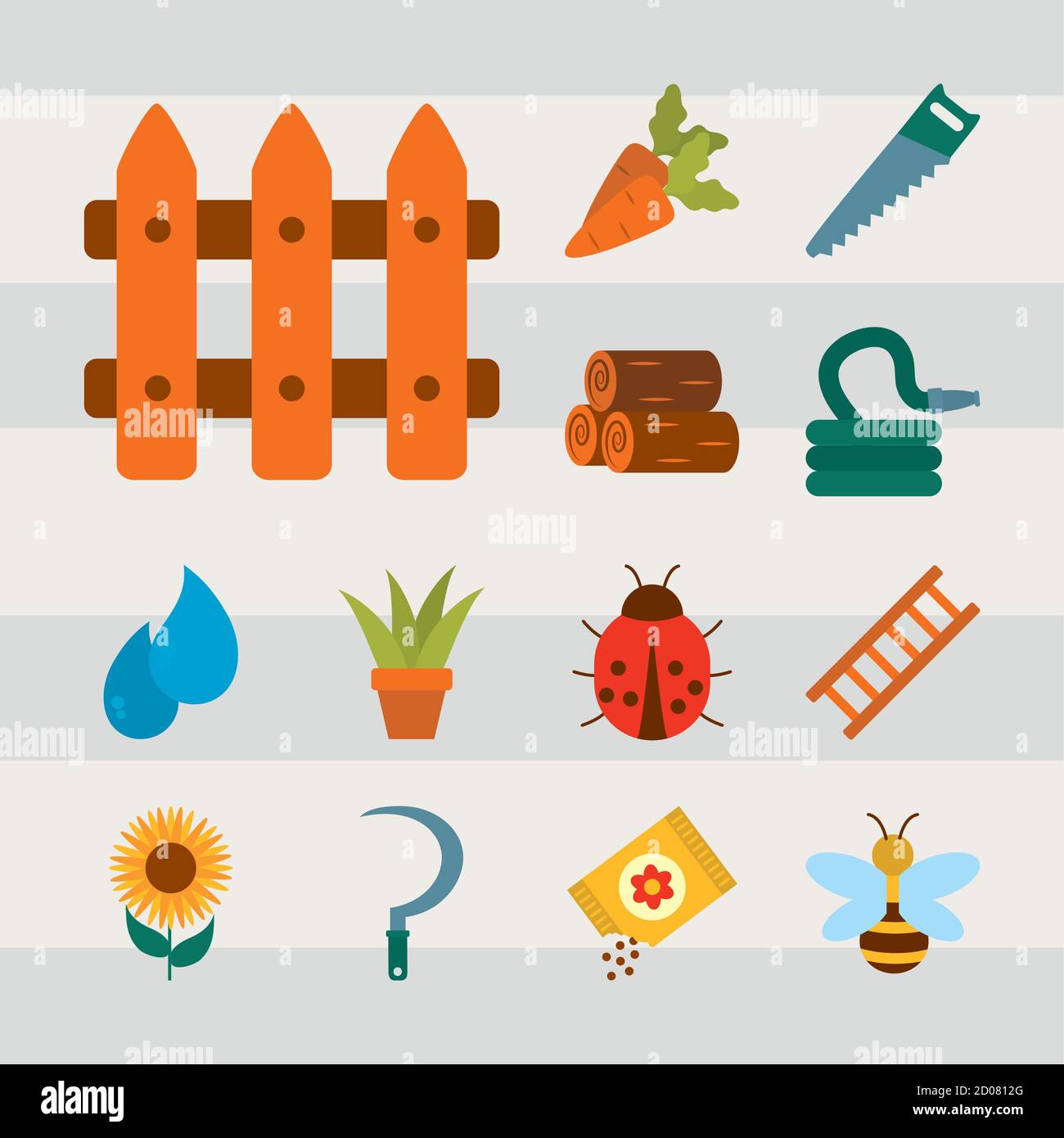 tools and gardening icon set over white background, flat style, vector ...