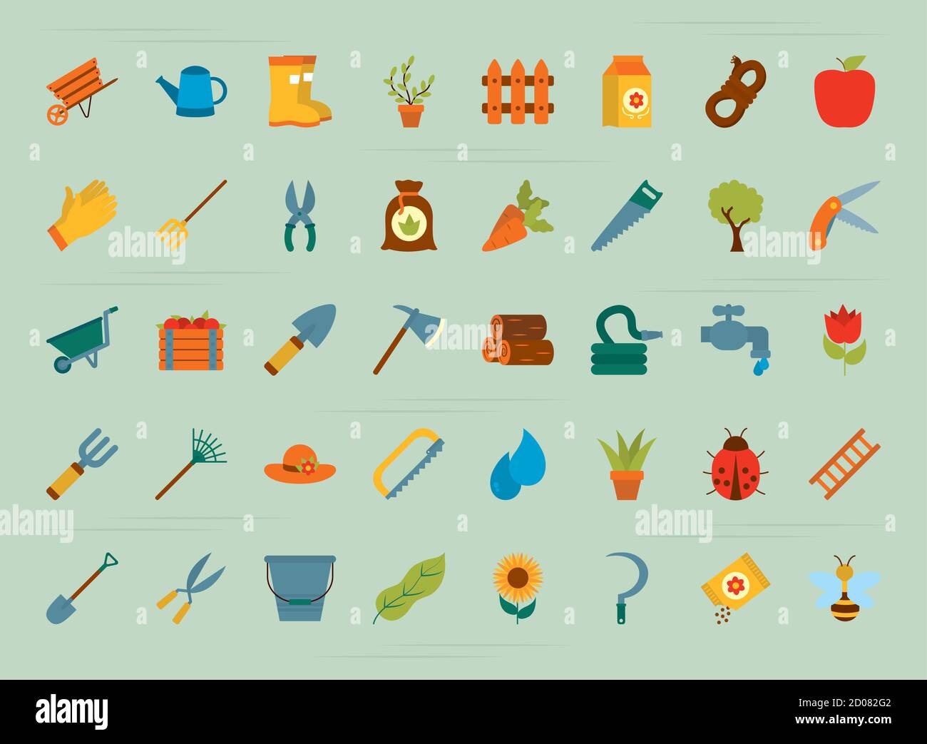 icon set of gardening over green background, flat style, vector ...