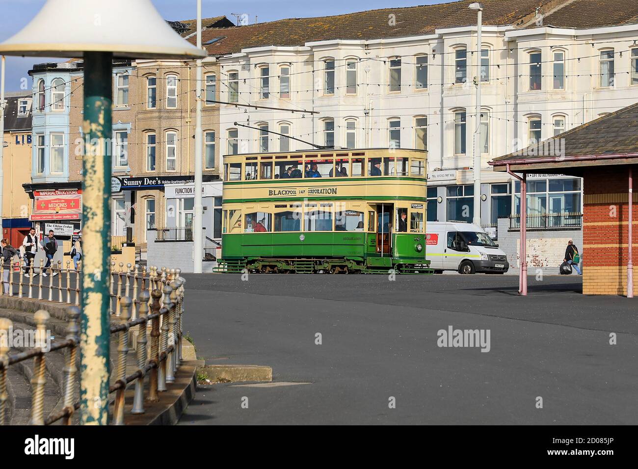 An heritage tram on the seafront, Blackpool, Lancashire, England, UK Stock Photo