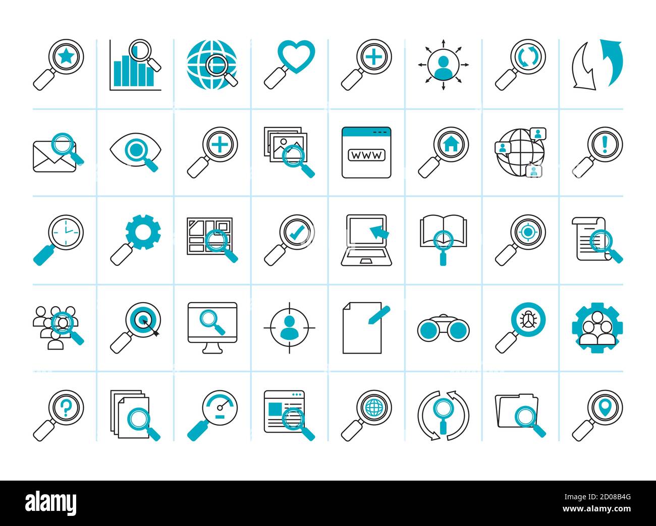 icon set of search over white background, half line half color style, vector illustration Stock Vector