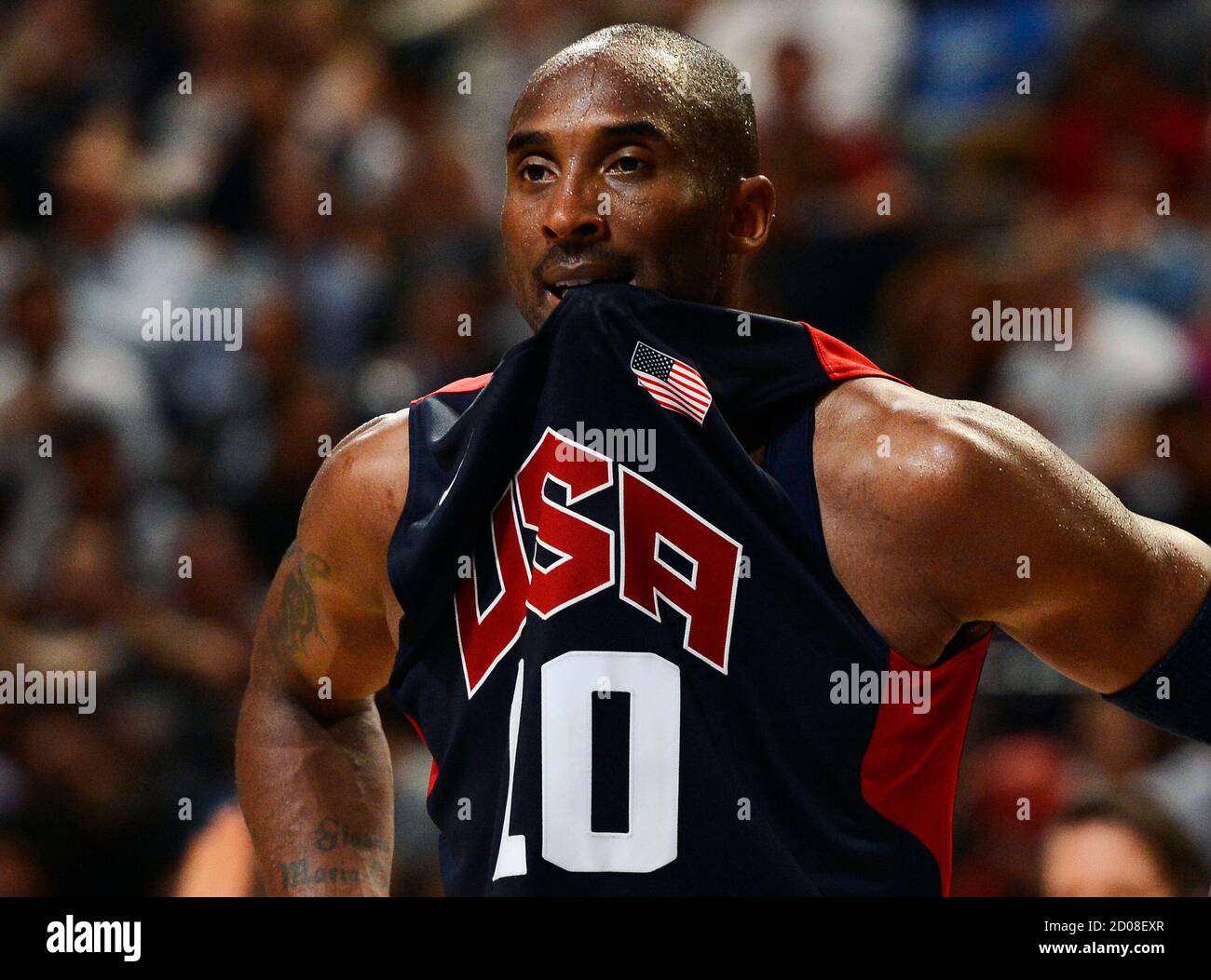 Kobe Bryant Of Team Usa Reacts During Their Olympic Men S Exhibition Basketball Game Against Team Gb Ahead Of The London 12 Olympic Games At The M E N Arena In Manchester Northern England July