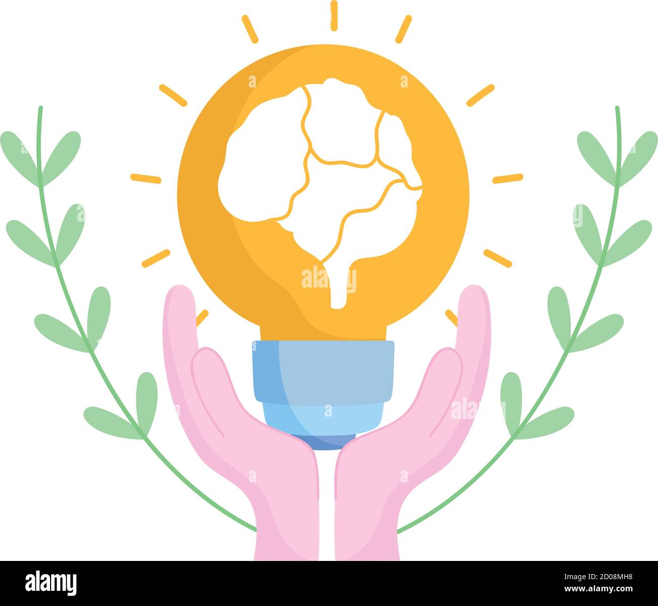 world mental health day, hands with brain in light bulb support vector ...