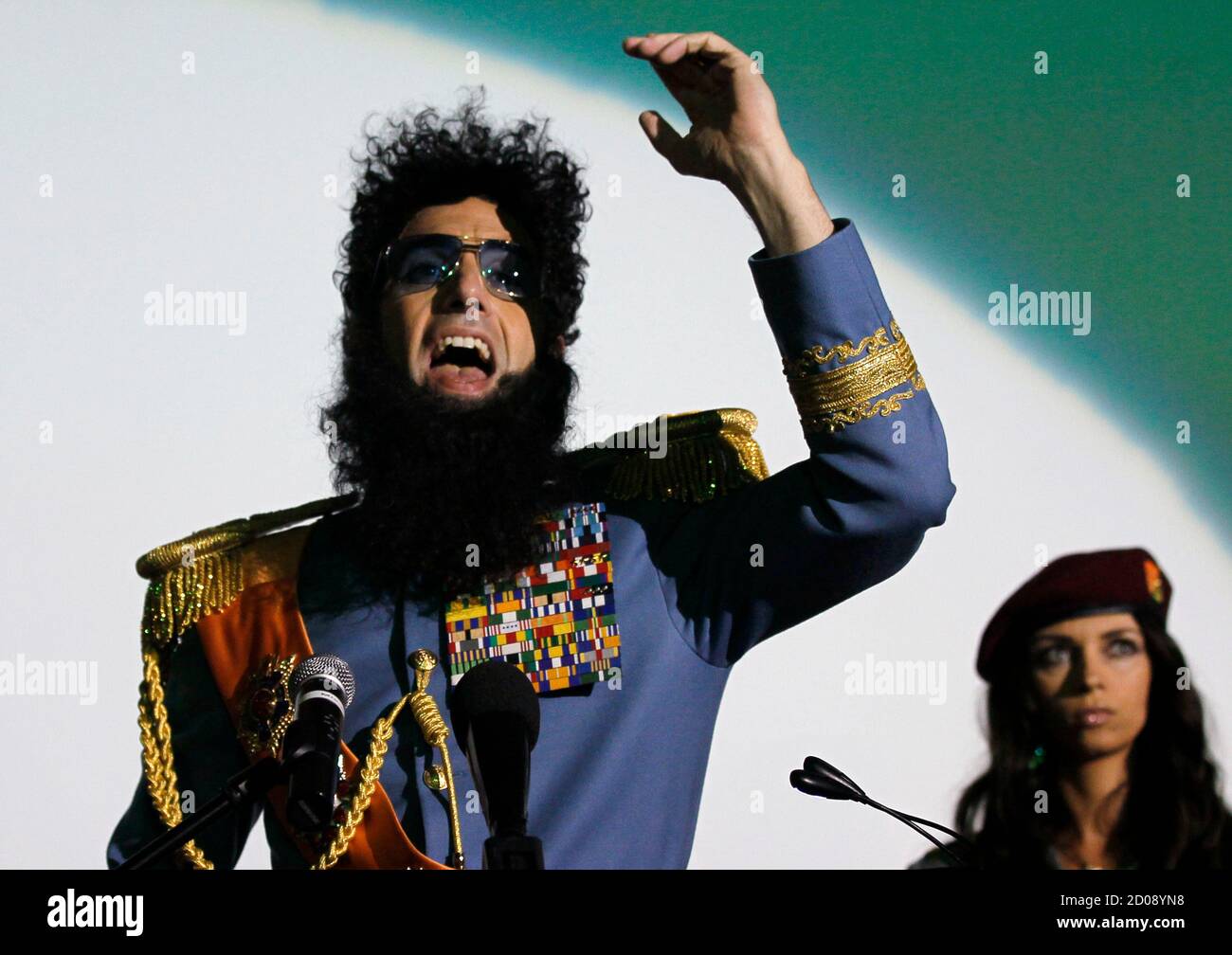 https www alamy com british actor sacha baron cohen gestures as he speaks to the audience before a preview of his latest movie the dictator in cologne may 14 2012 the dictator is cohens fourth comedy film featuring the story of admiral general aladeen a dictator from the fictional north african country of the republic of wadiya reuterswolfgang rattay germany tags entertainment image378825476 html