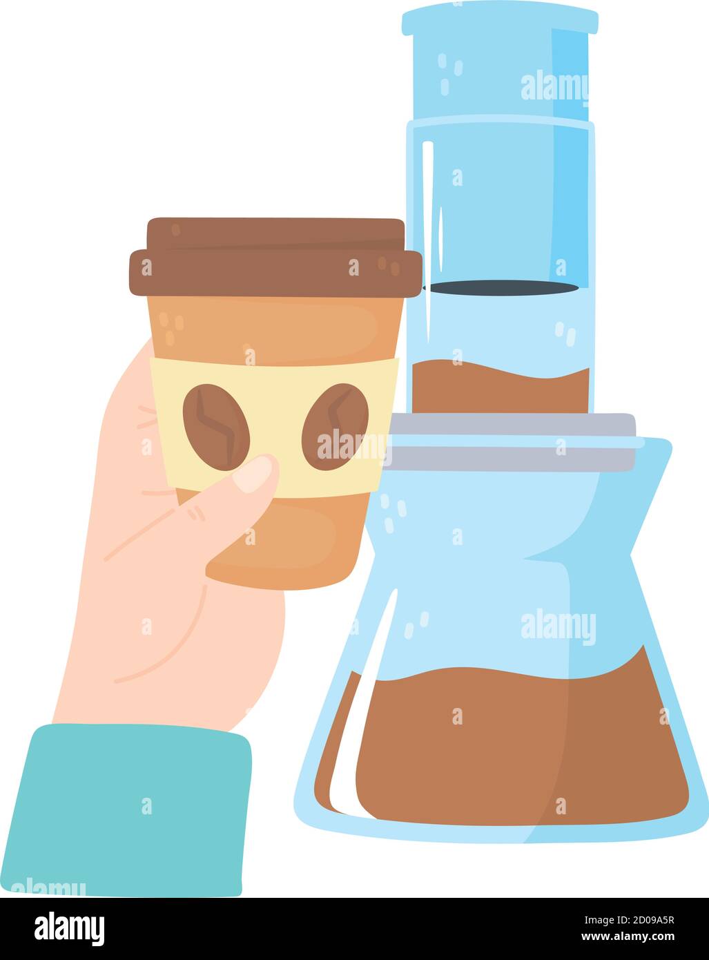 coffee brewing methods, syphon and hand disposable coffee cup vector illustration Stock Vector