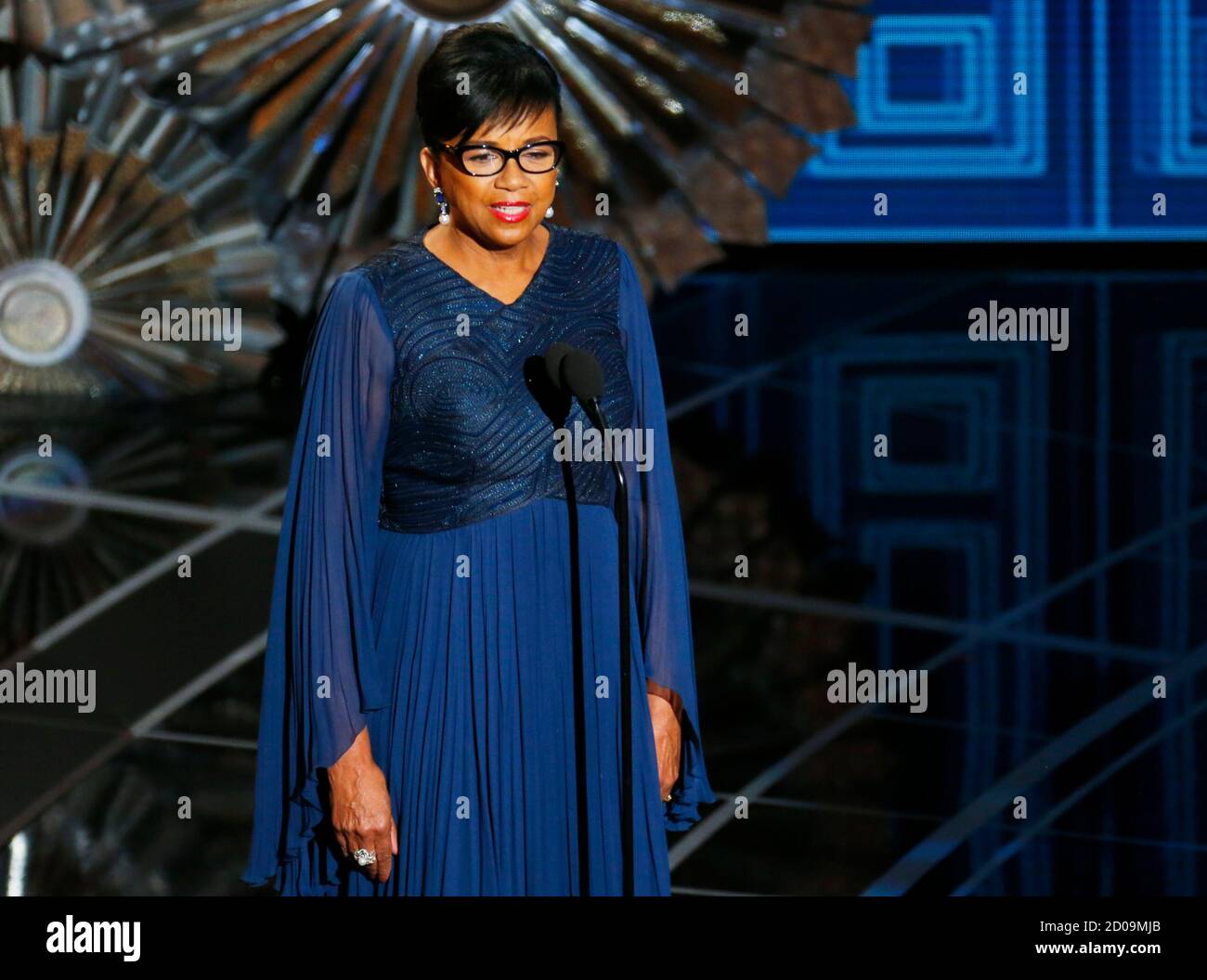 Cheryl Boone Isaacs, president of Academy of Motion Picture Arts and Sciences, speaks  at the 87th Academy Awards in Hollywood, California February 22, 2015. REUTERS/Mike Blake (UNITED STATES TAGS:ENTERTAINMENT) (OSCARS-SHOW) Stock Photo